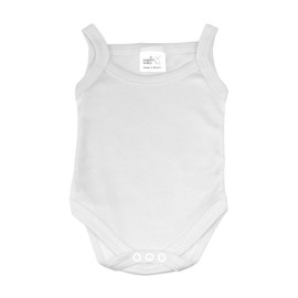 Baby Vests, Sleeveless Baby Bodysuits, 100% Cotton Strap Shoulder Newborn Vests, British Made for Boys or Girls, 2 Pack, White, 6-12 Months
