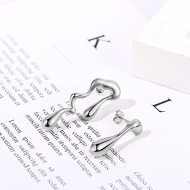 Cupimatch Women's Teardrop Earrings Asymmetric Stud Earrings: Silver Water Drop Earrings Unequal Earrings for Women Girls, Stainless Steel