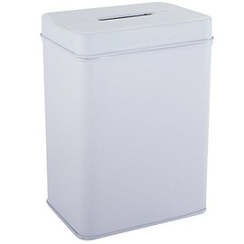 Metal Tin Charity Donation Box Tip Container Coin Collection Box Ticket 5" H x 3.5" W x 2.5" D with slot on removable cover (10 Pack) White