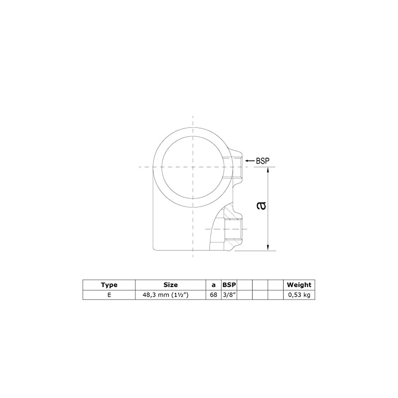 Pipe Connector Type 2, T-Piece Short, Diameter 48.3 mm