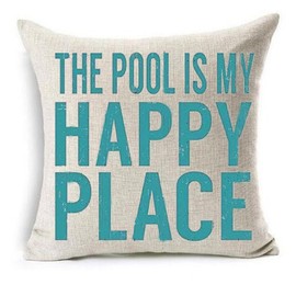 Bnitoam The Pool is My Happy Place Cotton Linen Throw Pillow Covers Case Cushion Cover Sofa Decorative Square 18 x 18 inch (1)