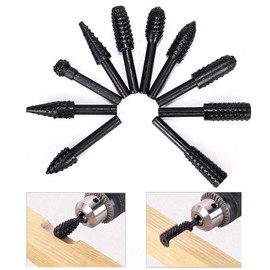 ASNOMY 10PCS Woodworking Twist Drill Bits, Wood Carving File Rasp Drill Bits 6.3mm(1/4") Shank Electrical Tools Woodworking Rasp Chisel Shaped Rotating Embossed Grinding Head
