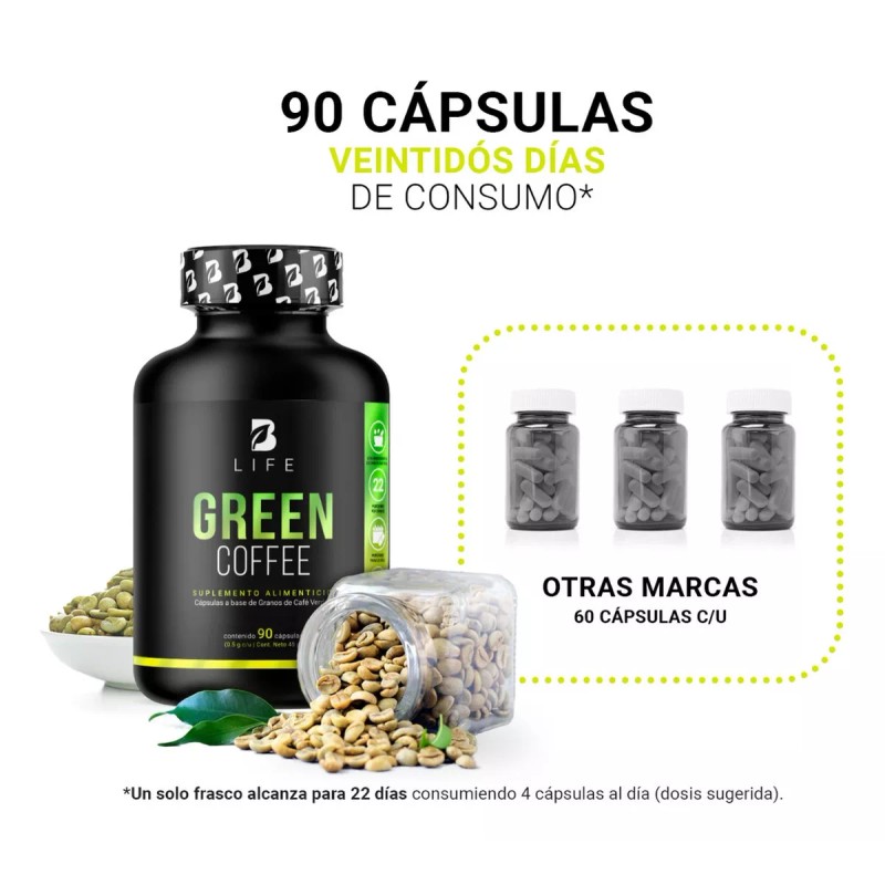 B Life Café Verde 100% Puro 90 Cápsulas. Green Coffee,