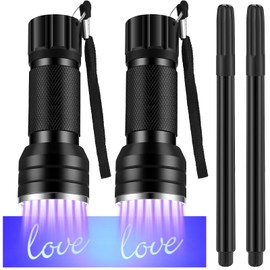 Tegeme 4 Invisible Ink Pen Set 2 Invisible Marker 2 Blacklight Flashlights with UV Black Light Markers Disappearing Ink Pen for Secret Notes Holiday Gifts Party Favors(21 LED)