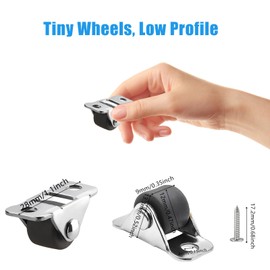 12 Stück Möbelrollen Klein 1.2 cm Mini Rollen Transportrollen Klein Gummi Laufrollen Kleine Bockrollen mit Metallplatte und Schrauben, Kleine Rollen für Mini Möbel Kleingeräte DIY Projekte