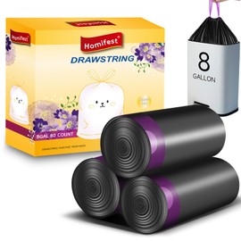 Homifest 8 Gallon Drawstring Trash Bags,80 Count Black