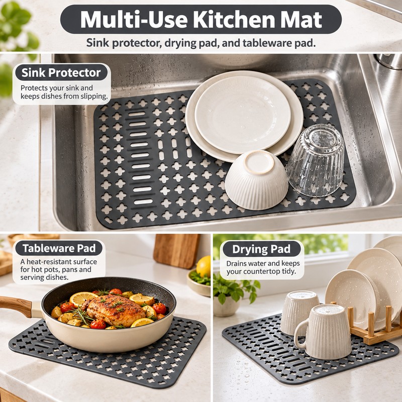 Silicone Sink Protector Mat for Kitchen Sinks – Non-Slip Heat-Resistant