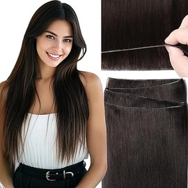 Loxxy Genius Weft Hair Extensions Real Human Hair 18 Inch Hand Tied Weft Hair Extensions Human Hair 50gram Natural Remy Darkest Brown Sew in Human Hair Straight for Thin Hair