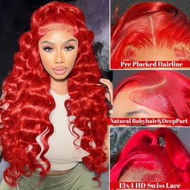Cloudeer 24 Inch Red Human Hair Lace Front Wigs 200 Density 13x4 HD Lace Front Wigs Human Hair Pre Plucked Red Body Wave Wig Colored Glueless Wigs