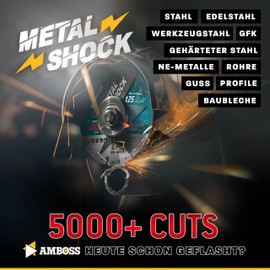 AMBOSS METAL SHOCK 5000+ Diamond Cutting Disc 125 x 1.8 x 22.23 mm Suitable for Metal/Steel/Stainless Steel Suitable for Angle Grinders Extremely Long Service Life