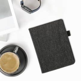 kwmobile Case Compatible with Kobo Clara BW/Colour - Fabric Cover with Magnetic Closure, Strap, Pocket - Dark Grey