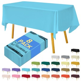 Hereisa 8-Count Light Blue Disposable Plastic Tablecloths Rectangle 54x108 Inch - Extra Long Waterproof Banquet Table Covers for Parties & Catering