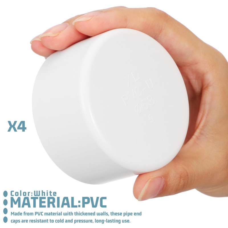 jojofuny2.5 Inch PVC Pipe End Cap Plug PVC Cap, 4pcs