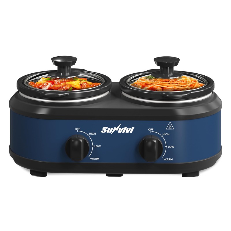 Sunvivi Double Slow Cooker,2 Removable Pots Small Mini Crock Buffet