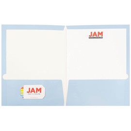 JAM PAPER Laminated Two Pocket Glossy School Folders - Letter Size - High Gloss Baby Blue - 6/Pack