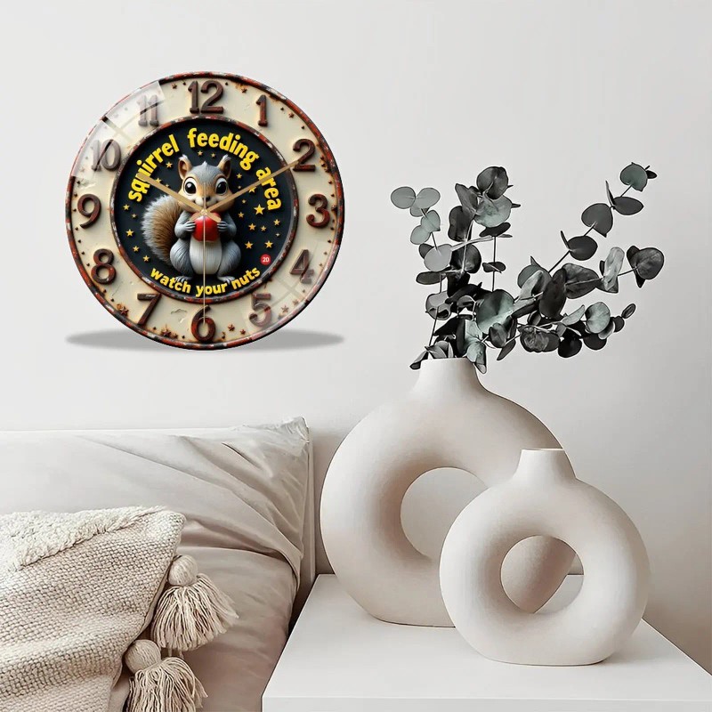 30cm Round Glass Wall Clock with Black Metal Case and