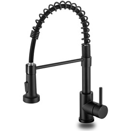 Kitchen Faucet, Lufeidra Kitchen Faucets with Pull Down Sprayer Commercial Spring Single Handle Single Hole Stainless Steel Matte Black Kitchen Faucet for Camper Farmhouse RV Kitchen Sink