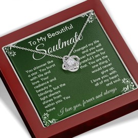 To My Soulmate Love Knot Necklace - Necklaces For Women, My Lovely Wife, Gifts for Girlfriend, Romantic Gifts For Her From Husband To Wife, Girlfriend Gift Ideas, Wife Necklace Valentine's Day Christmas Xmas LAS10 Mahogany Style Luxury Box (w/LED)