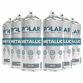 Polar Metallic Silver Spray Paint - 6 x 400 ml | Multi-Purpose Interior & Exterior Use | Ideal Silver Spray Paint For Metal, Wood, Glass, Plastic, Ceramics & Ornaments | Quick Drying | Easy to Apply