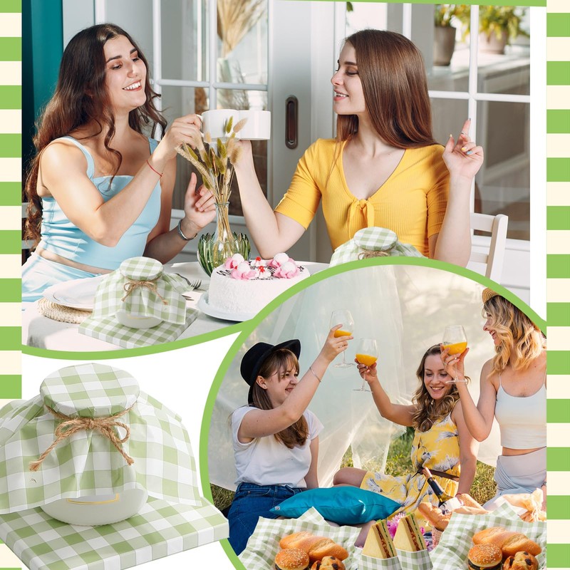 100 Pcs Green Checkered Wax Paper Sheets for Food Wrapping