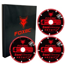 FOXBC 4-1/2 Inch Diamond Cutting Wheel Metal Cut Off for Angle Grinder, 5000+ Cuts on Rebar, Stainless Steel, Angle Iron, 7/8" Arbor - 3 Pack