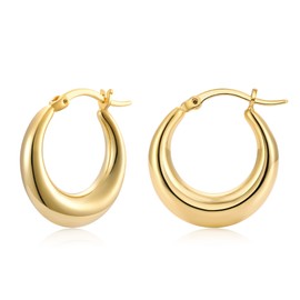 Chunky Gold Hoop Earrings for Women 14k Gold Plated Stainless Steel Thick Hoop Earrings Dainty Cute Hypoallergenic Earrings Minimalist Jewelry Gift