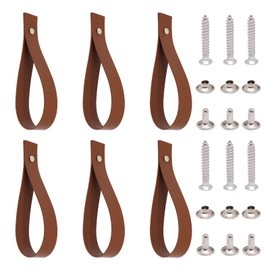 BUXIMN 6pcs Leather Straps for Hanging, Leather Curtain Rod Holder, Sign Straps Hook Hanging Strap Hanger with Screws for Home Wall Wedding Event Display Deacoration (Brown)