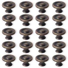 Perphin Bronze Vintage Cabinet Knobs 20 Pack Antique Round Dresser Handle for Drawers Dressers Round Zinc Alloy Pull for Kitchen Cupboard Closet Wardrobe with 3 Sized Screws(20 Pack Small)