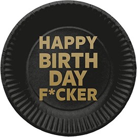 Folat 65300 Happy Birthday Fcker Disposable Plates, Black