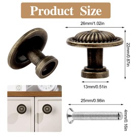 JIASI&JIESY 12 Pcs Antique Bronzy Cabinet Knobs, 26mm/1in Round Bronze Drawer Knobs, Vintage Furniture Handle Pulls with Matching Screws for Drawer Cabinet Cupboard and Kitchen Door