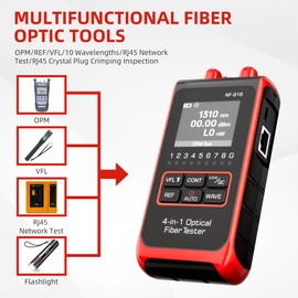 Mini Optical Power Meter Fiber Optic Cable Tester Portable 4in1 Optical Fiber Light Power Meter Built-in 10mW Visual Fault Locator (OPM&VFL)& Network Cable Test FC/SC/ST Universal Interface USB Charge