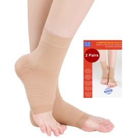 Kuzimua 2 Pairs Ankle Medical Compression Stockings Men & Women 20-30 mmhg, Support Stockings, Compression Socks for Swelling, Plantar Fasciitis, Sprain, Neuropathy, Sports (2 x Beige, 3XL)