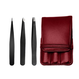 Eyebrow Tweezer Set 3-Piece for Women & Men - Professional Set with Case - Precision Tweezers Kit for Facial Hair, Splinter and Ingrown Hair Removal