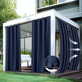 HolidayIdeas Gazebo Curtains Outdoor Waterproof 4 Panels 54x84 Inch-Windproof Weatherproof Privacy Navy Outside Curtains-Grommet Top and Tab Bottom Drape for Patio, Porch, Pergola, Cabana, Backyard