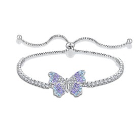 STARCHENIE 925 Sterling Silver Butterfly Bracelet for Women, Adjustable Slider Bracelet 9 Inches, Purple