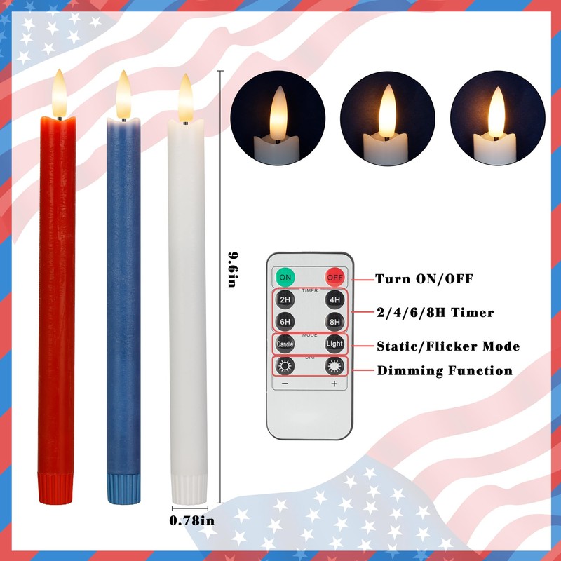 Patriotic Flameless Candles with Remote and Timer, Real Wax Red