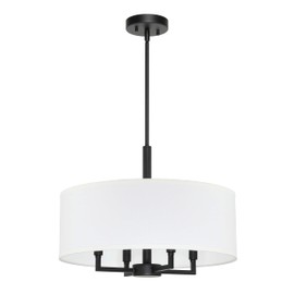 XiNBEi Lighting Drum Chandelier, Farmhouse 4 Light Pendant Light with White Fabric Shade Black Pendant Lighting Fixture for Kitchen Island Living Room XB-P1296-MB