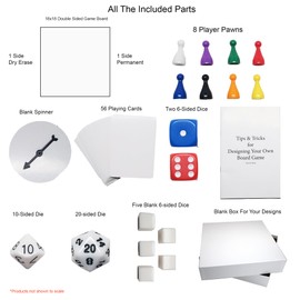 DIY Board Game Kit - Make Your Own Board Game Kit with Double-Sided Blank Game Board, Blank Box, Game Pieces, and Accessories