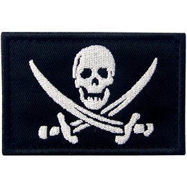 Pirate Flag Embroidered Military Morale Fastener Hook & Loop Patch - White & Black