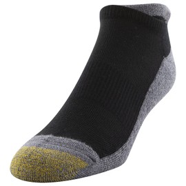 GOLDTOE Men's Mild Compression No Show Tab Socks, 3-Pairs, Black/Grey, Large