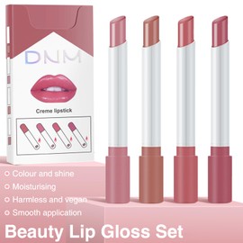 Bettinay 4PCS Plumping Lipstick Set, Waterproof Nude Lipstick Sets, Long Lasting Lipgloss Set for Women