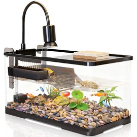 (Tank + Light +Pump + Filter + Filter Balls) Turtle Tank Kit, Turtle Tank Starter Kit,Bottom Drainage, Multi-Function Areas for Turtles, Crabs,Fishes, Amphibians,Reptiles. (15.75 x 8.64 x8.64 Inch)