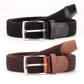 Radmire 2 Pack Elastic Braided Woven Canvas Belts for Men and Women (Black+Brown, Medium/32-34" Waist)