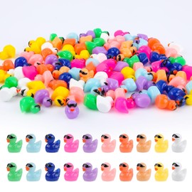 Pack of 100 Miniature Ducks, Mini Ducks Resin with Sunglasses, Miniature Ducks, Decorative Garden Duck, Mini Duck without Wings for Garden, Aquarium, School, Dollhouse, Pot Decorations (10 Colours)