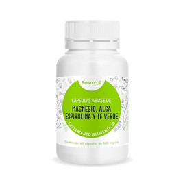 Magnesio, Alga Espirulina y Té Verde, 60 Cápsulas por Frasco