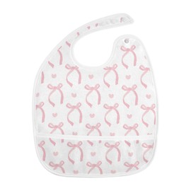Caikeny Baby Feeding Bibs Pink Ribbon Bow Infant Drooling Bibs Hearts Food Bibs with Pocket for Toddler Girls Boys Set of 2
