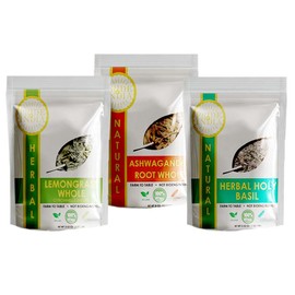 Pride of India | Herbal Wellness Pack 15.06 oz (427 gm) | Includes Lemongrass Leaf Tea, Ashwagandha Root Whole & Tulsi/Holy Basil Leaf Tea | Perfect for Smoothies, Soups | Boosts Activity & Well-being