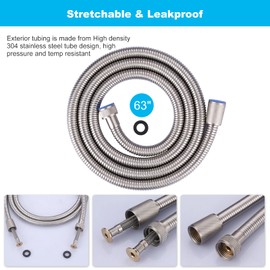 Aleasha Brushed Nickel Finished Shower Hose, 63 Inch SUS 304 Stainless Steel Extra Long Shower Head Hose Replacement for Pet Bathroom Cleaning
