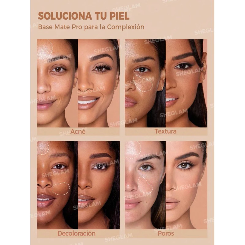 SHEGLAM Base D Maquillaje Liquida Alta Cobertura Efecto Mate Tono