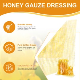 Ceeport Manuka Honey Gauze Wound Dressing 2" x 2",10 Pack Manuka Honey Wound Care Pads, Medical Grade Honey Bandages for Wound Care, Honey Patch for Faster Healing from Burns,Abrasions,Cuts and Scalds